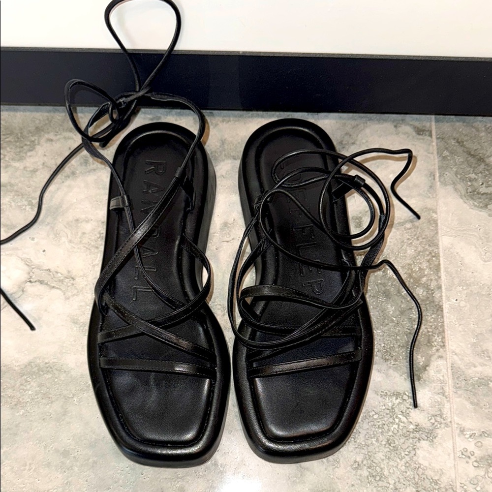 Loeffler Randall Black Strappy Ankle Women's Sandals - Picture 2 of 7